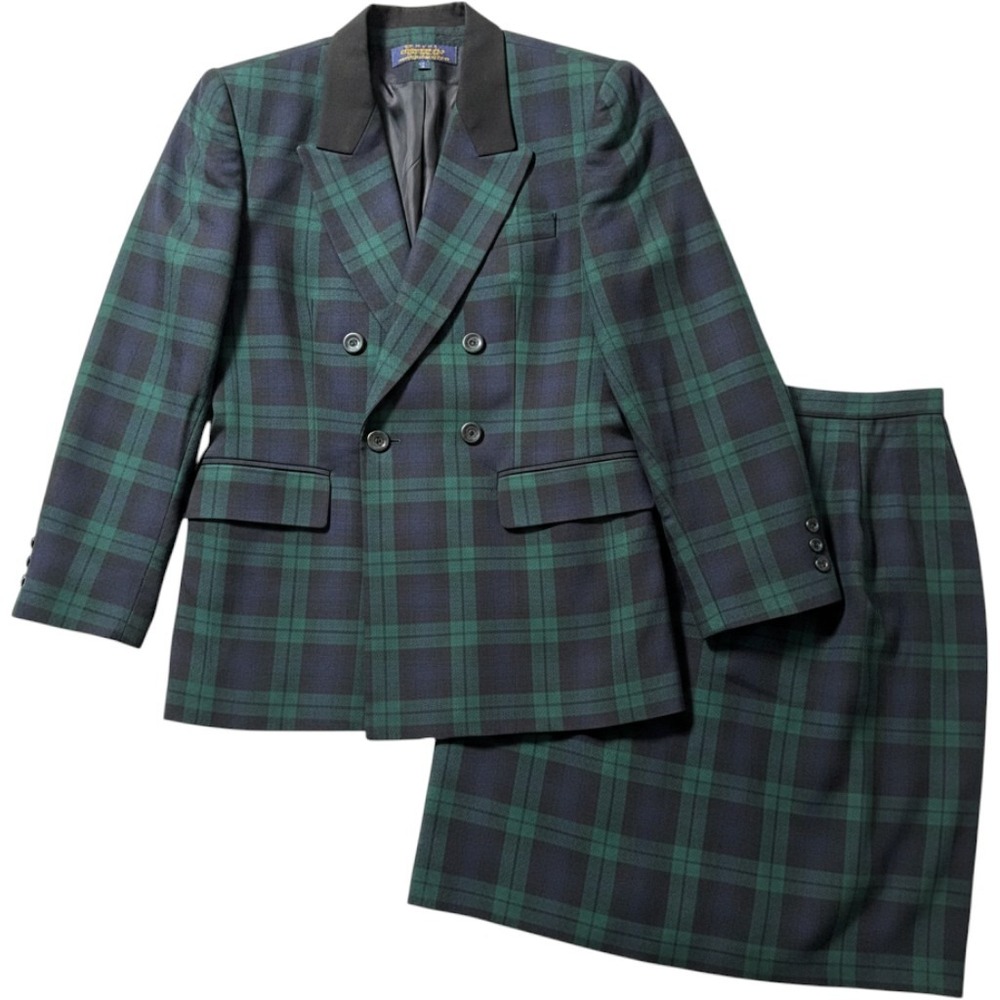 Brooks Brothers Skirt Suit Womens 8 26W Green‎ Black Watch Tartan Plaid Vintage